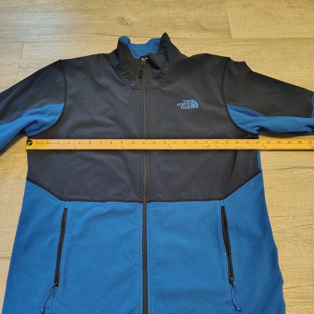 The North Face Mens Full Zip Fleece Jacket Blue Navy Softshell Overlay Large